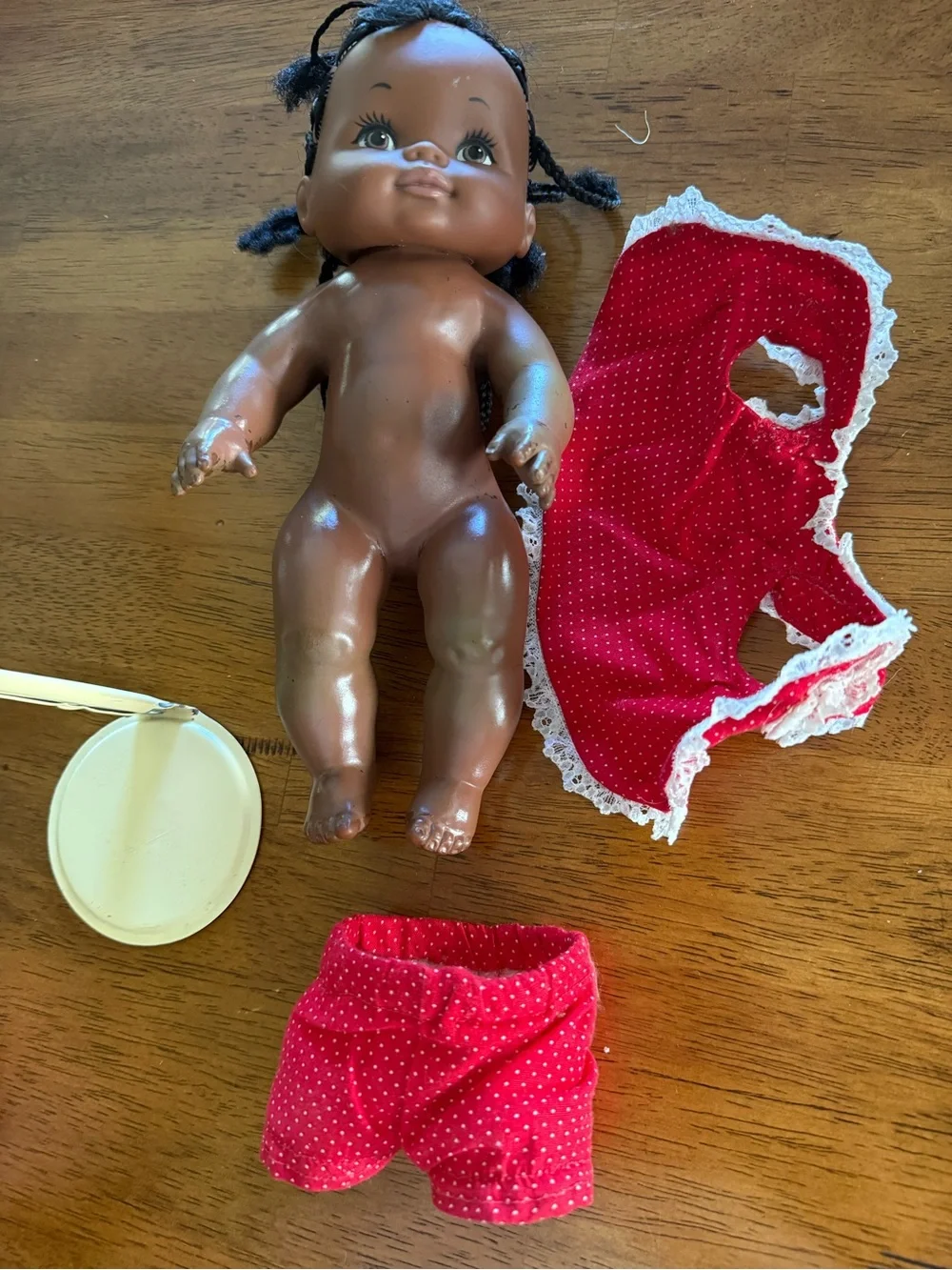 Black baby 1975 SHINDANA AFRICAN AMERICAN DOLL braids red outfit as is